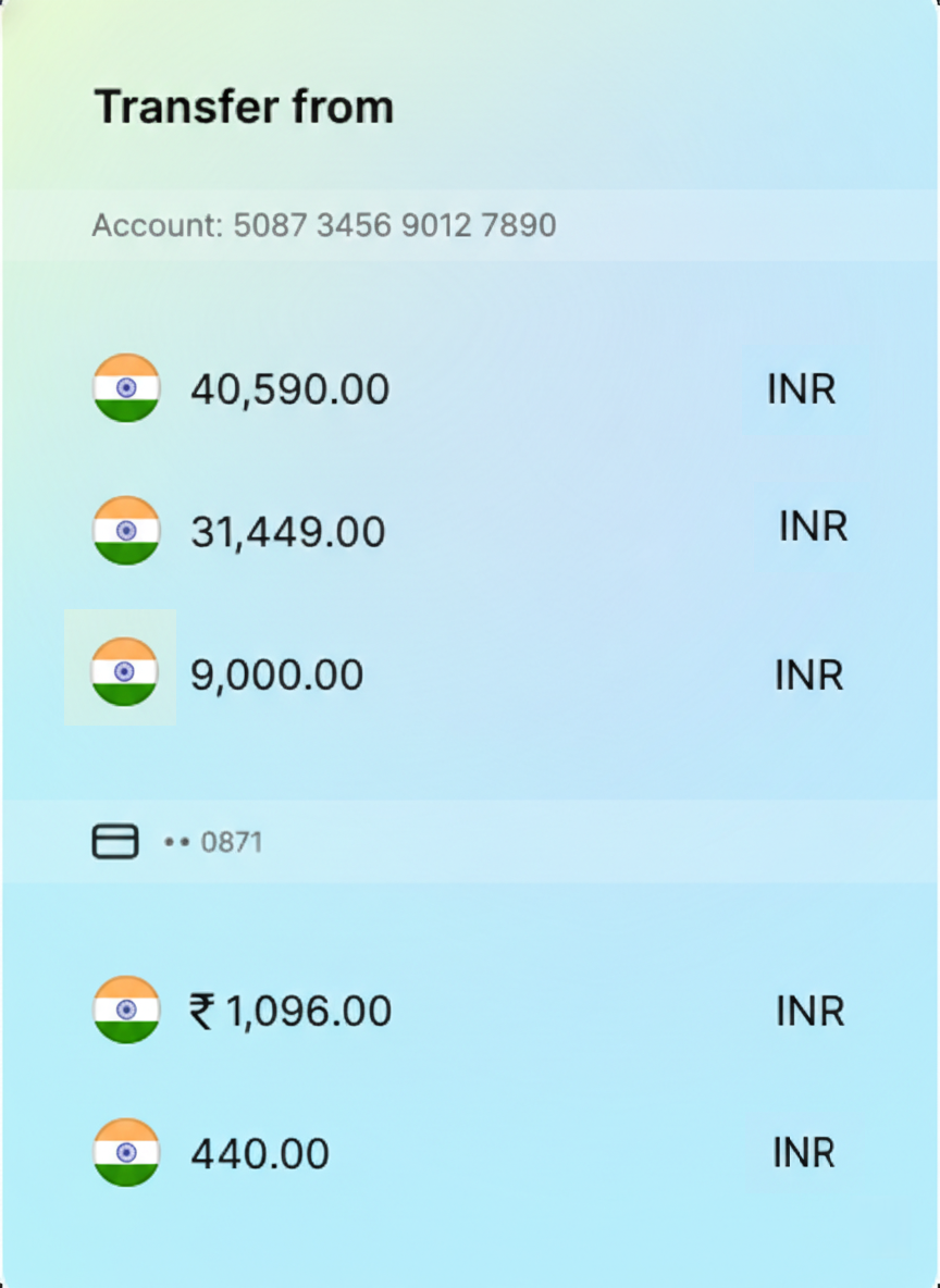 Bank transfer interface